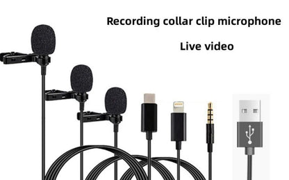 Black mc01 portable 5mm condenser microphone with foam windscreen and metal clip for live video use