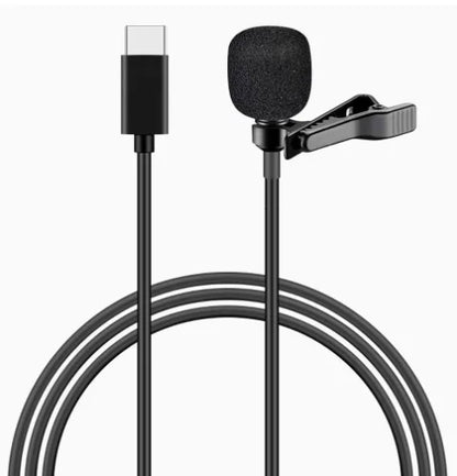 Black mc01 portable lavalier usb mic with foam windscreen metal clip and usb-c cable for phone pc laptop use