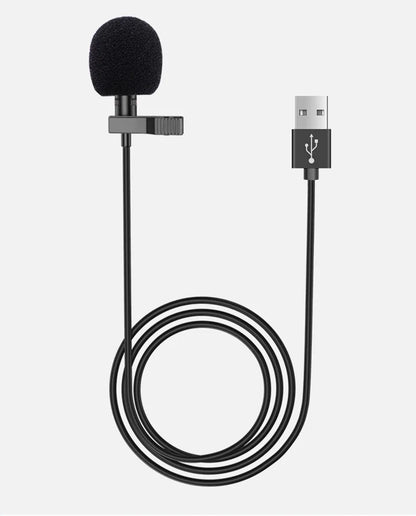 Black mc01 portable lavalier usb mic with metal clip and fuzzy foam cover 5mm condenser microphone for phone pc laptop