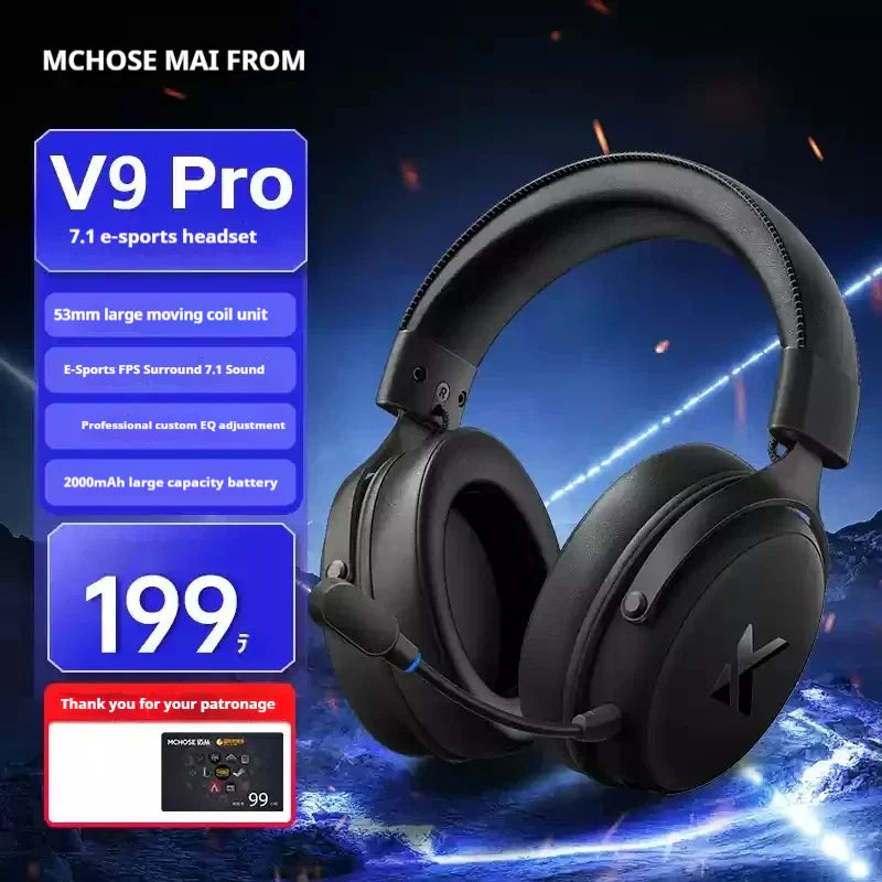Black mchose v9 pro wireless bluetooth headset with low delay three microphone noise reduction and game dynamic sound