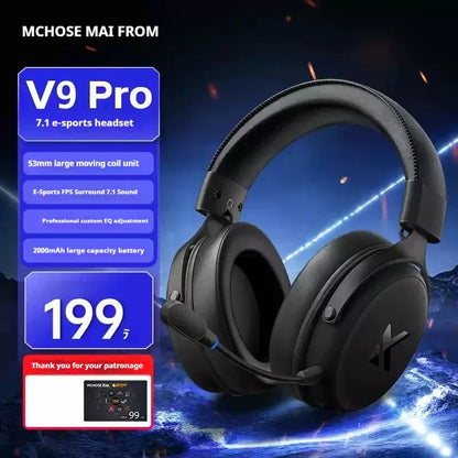 Black mchose v9 pro wireless bluetooth headset with low delay three microphone noise reduction and game dynamic sound