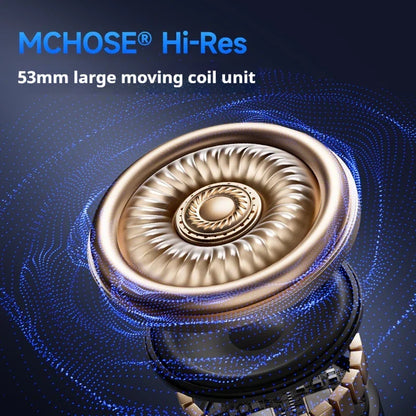 Mchose v9 pro wireless headset with gold-toned hi-res 53mm moving coil driver for low delay three mode game dynamic sound