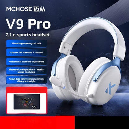 White and blue mchose v9 pro wireless bluetooth headset with low delay three noise reduction and game dynamic sound