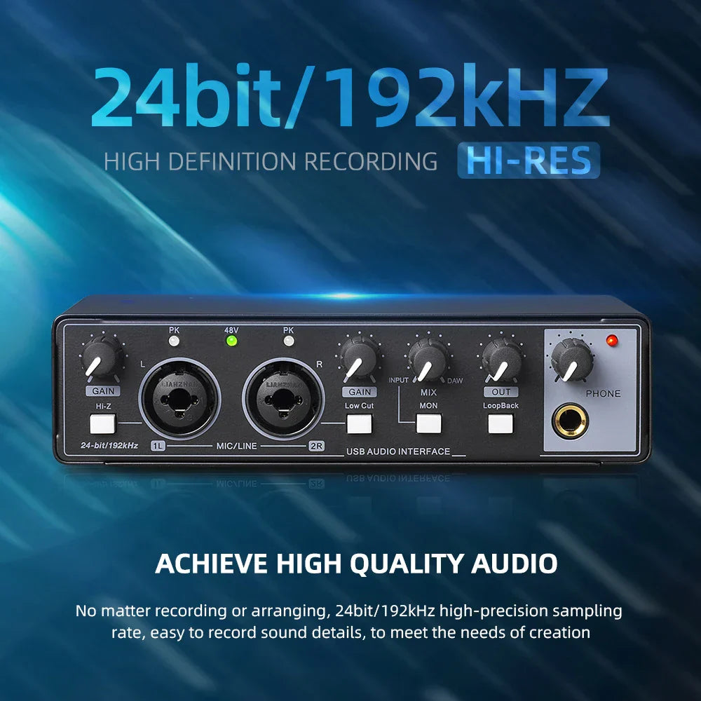 Black md22 professional audio usb interface with 24-bit 192khz ad converter for electric guitar recording studio live streaming