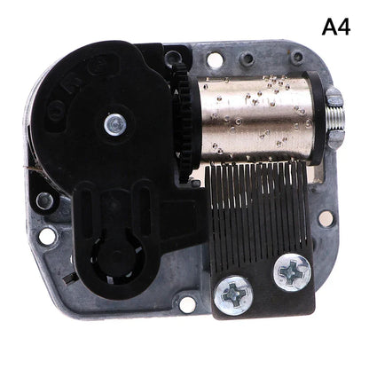 Black plastic and metallic mechanical diy windup music box sankyo movement with silver cylinder gears screws and key