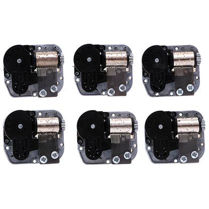 Six black and silver mechanical diy windup music box sankyo with metallic gears engraved patterns and included screws and key