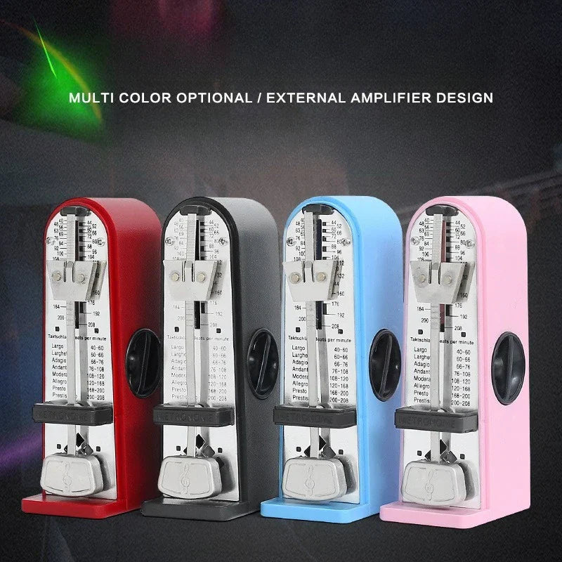 Four colorful mechanical metronome piano devices with metallic faces and adjustable tempo for guzheng rhythm device use