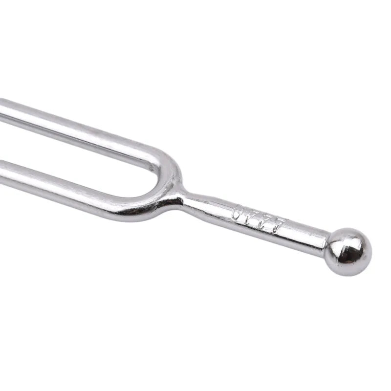 Silver stainless steel tuning fork 440hz with polished finish and engraved markings for hammer healing sound and percussion use