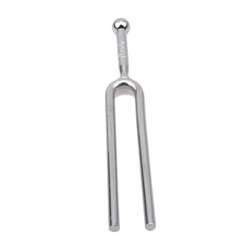Silver metal tuning fork 440hz with polished reflective surface stainless steel hammer healing sound instrument