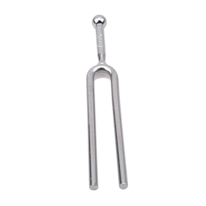Silver metal tuning fork 440hz with polished reflective surface stainless steel hammer healing sound instrument