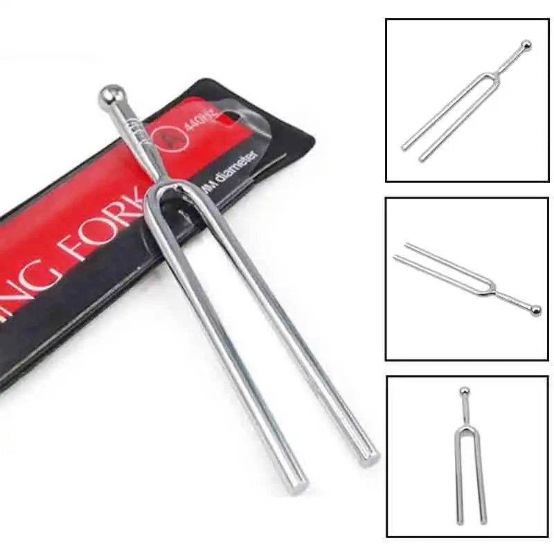 Silver stainless steel tuning fork 440hz with polished finish in packaging for hammer healing sound and percussion use