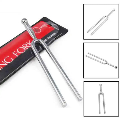 Silver stainless steel tuning fork 440hz with polished finish in packaging for hammer healing sound and percussion use
