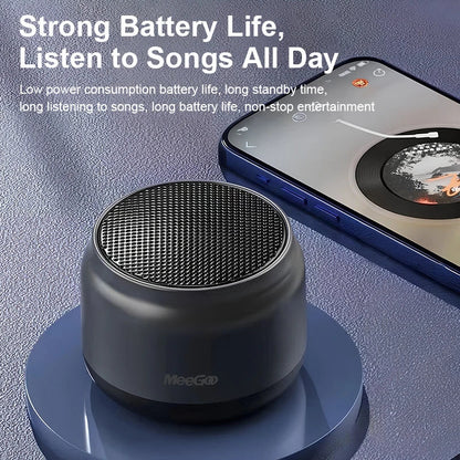 Black meegooportable wireless bluetooth speaker with textured grille and multimedia 3d surround for laptop mobile gaming