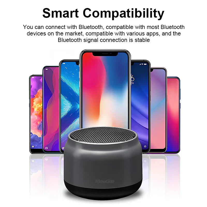 Dark gray cylindrical meegooportable wireless bluetooth speaker with black mesh grille for multimedia 3d surround laptop mobile gaming