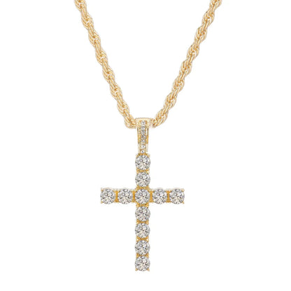 Gold cross shiny pendant necklace with 4mm zircon tennis chain for women hip hop iced out fashion gift
