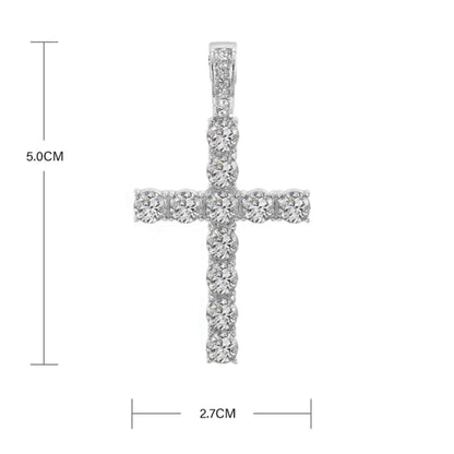A sparkling silver women hip hop cross shiny pendant with round-cut stones on a 4mm zircon tennis chain necklace