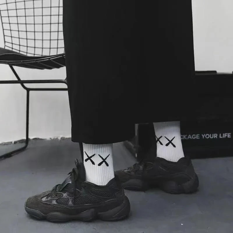 White socks with black xx logo design featuring cotton material ideal for women socks cotton graffiti fashion long style