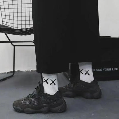 White socks with black xx logo design featuring cotton material ideal for women socks cotton graffiti fashion long style