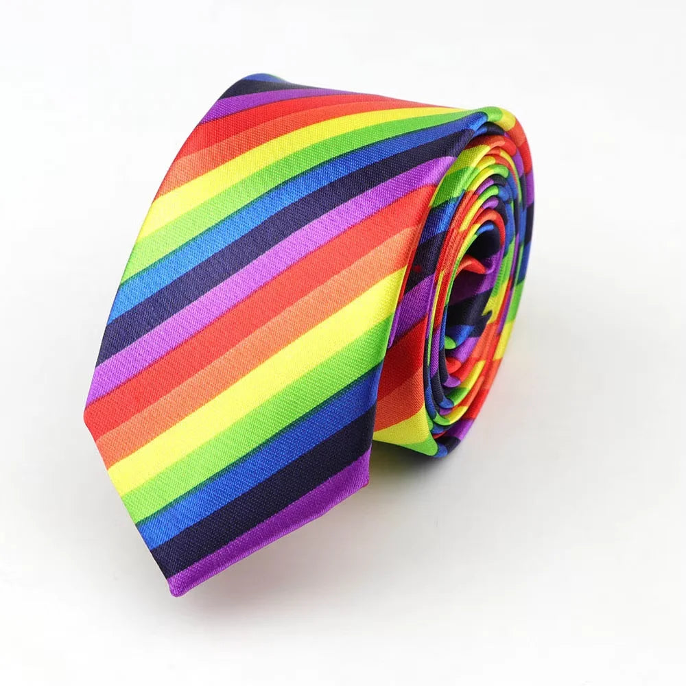 Mens classic skinny tie with vibrant rainbow stripes made of colorful musical notes printed piano polyester for party use