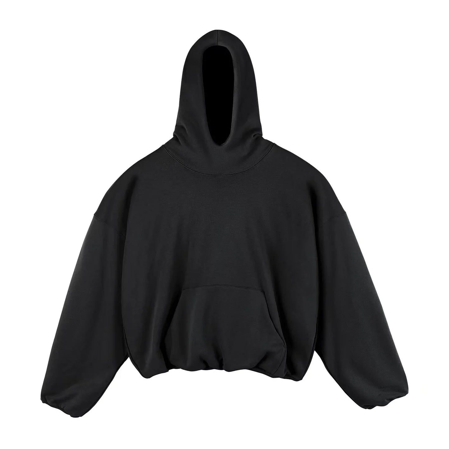 Men’s designer oversized black cropped hoodie with loose baggy sleeves and front pocket for hip hop style
