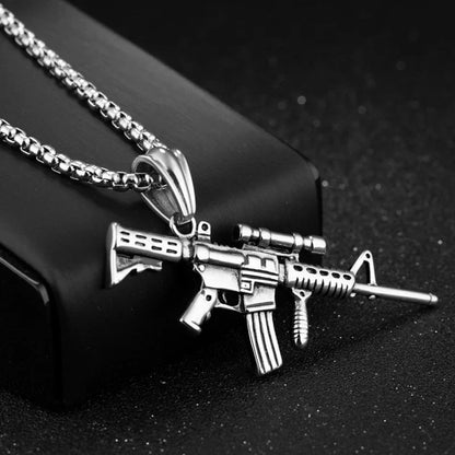 Silver stainless steel machine gun pendant necklace with detailed assault rifle design hip hop punk black gold color