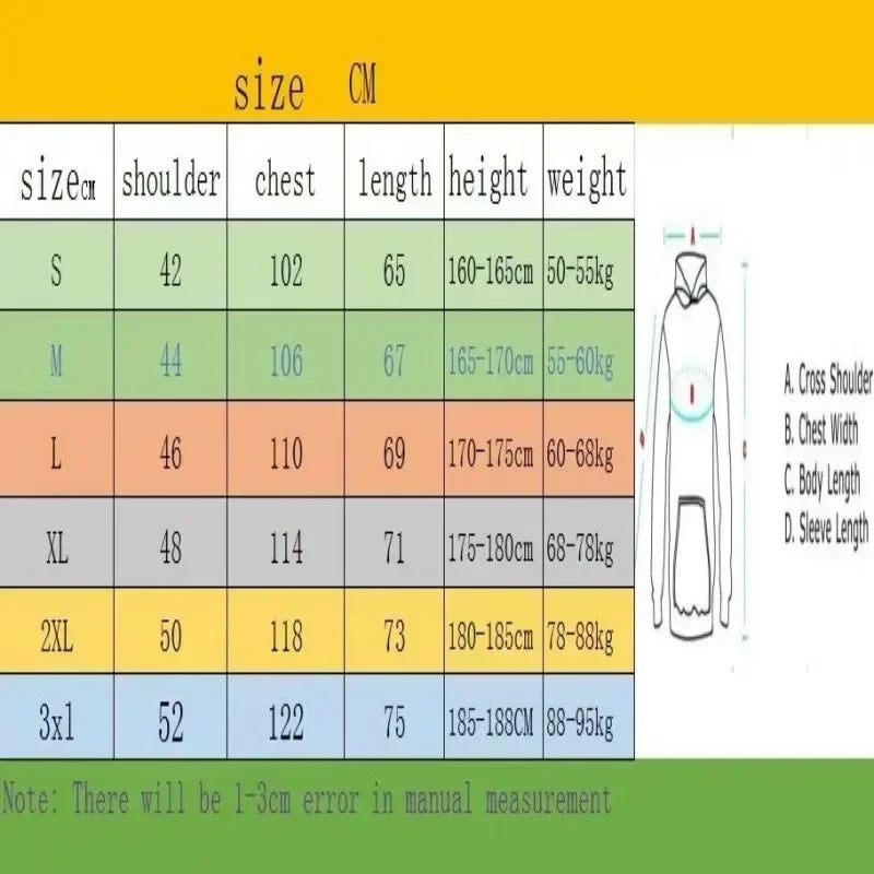 Size chart for men’s smiling face funny fashion couple hooded loose thickened cashmere hoodie in centimeters s to 3xl