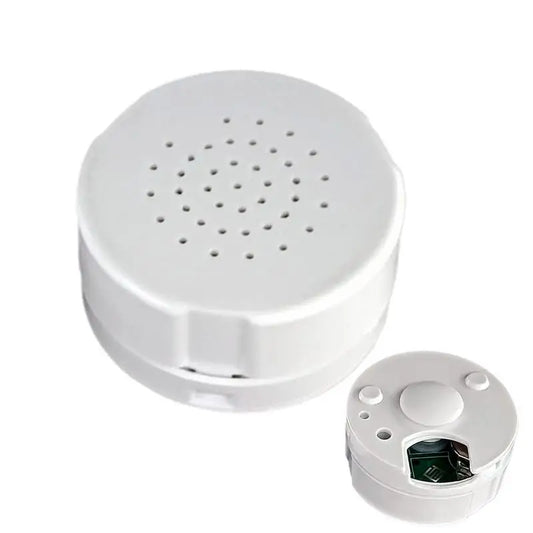 White plastic mini message voice recorder with circular perforations for stuffed animal sound recording device custom use