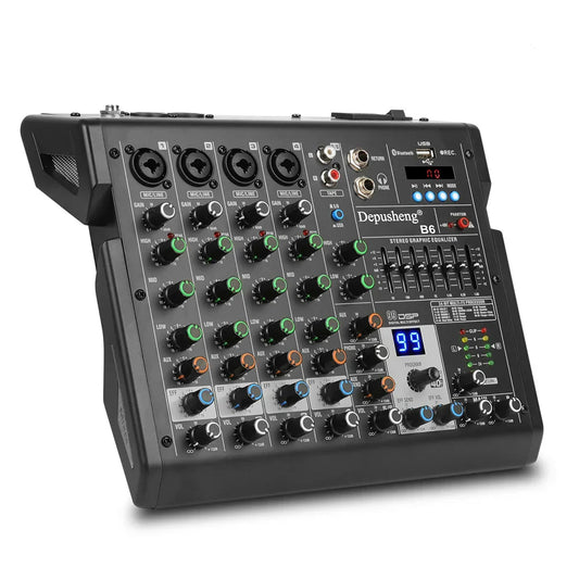 Black depusheng b6 dsp effect studio 6 channel live audio mixer with digital display for home studio karaoke use