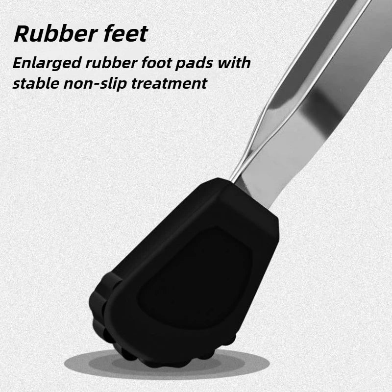 Black rubber foot pad with textured non-slip surface on metal cymbal stand triangle support bracket for jazz drum accessories
