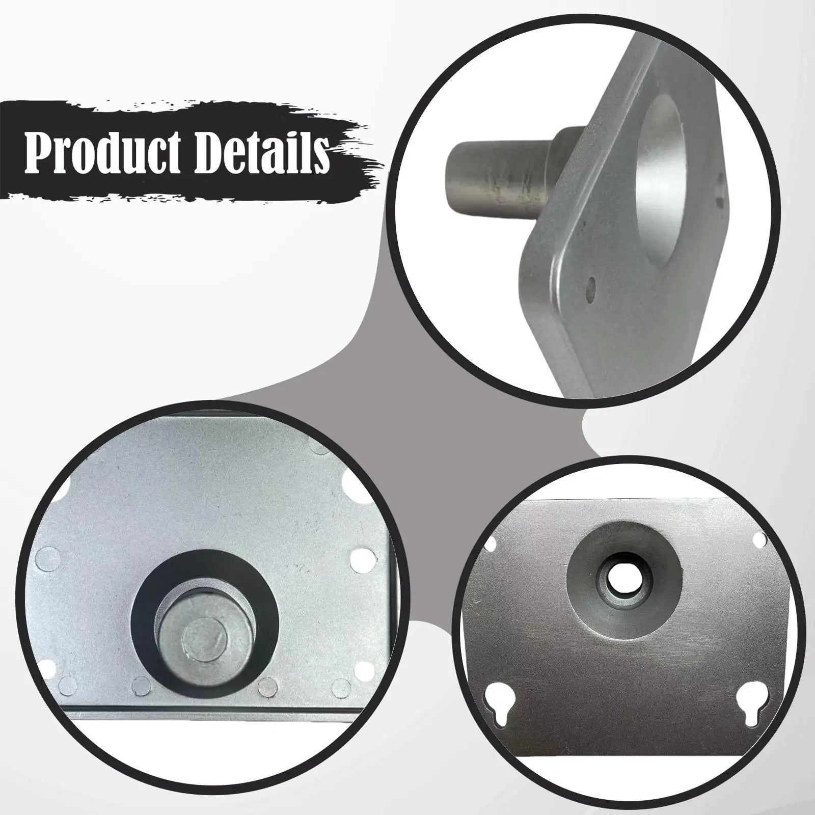 Silver metallic percussion instrument plate with central and four corner holes for electronic drum set stand attachment