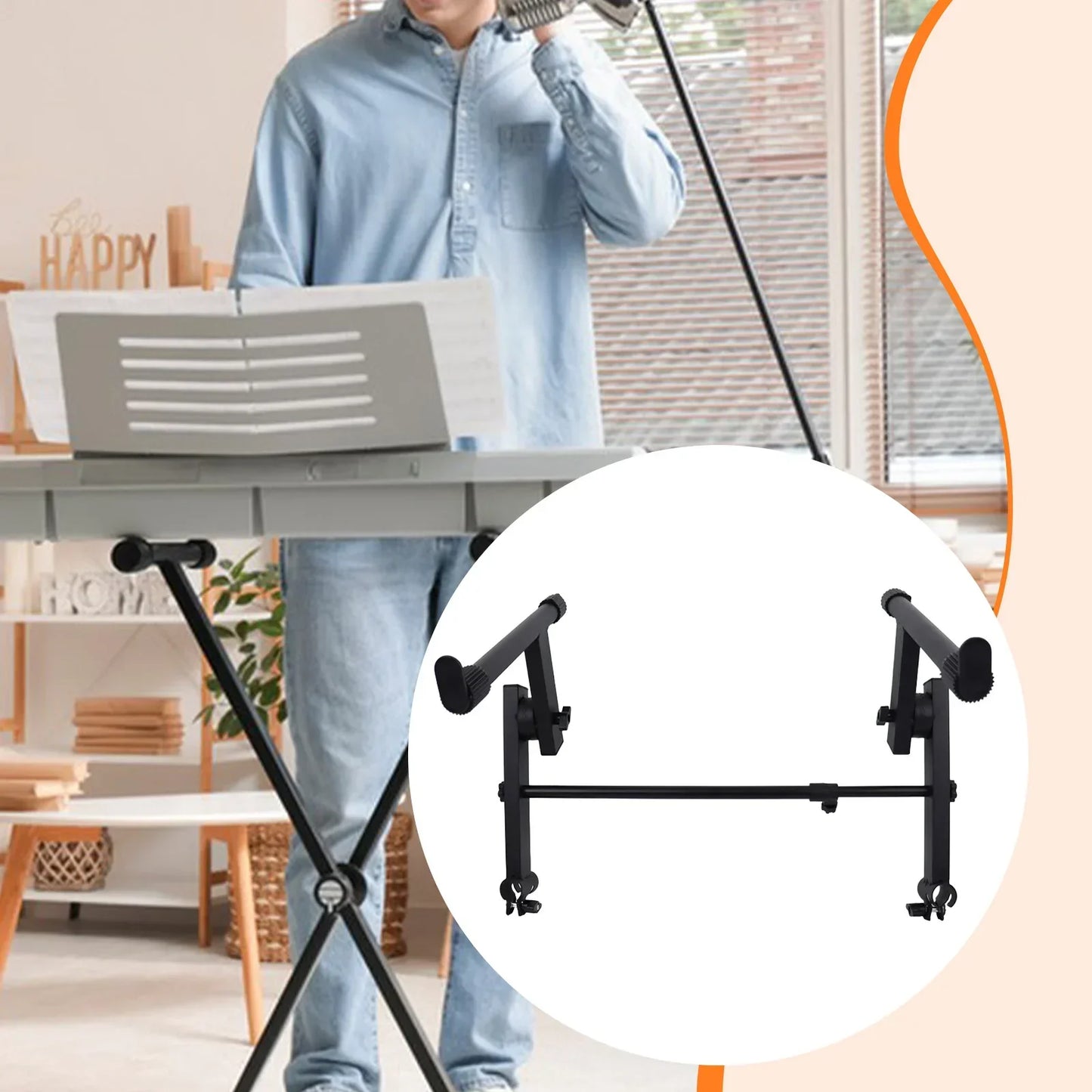 Black metal electric piano rack with adjustable arms and clamps for stand extension stacking tiers keyboard stand use