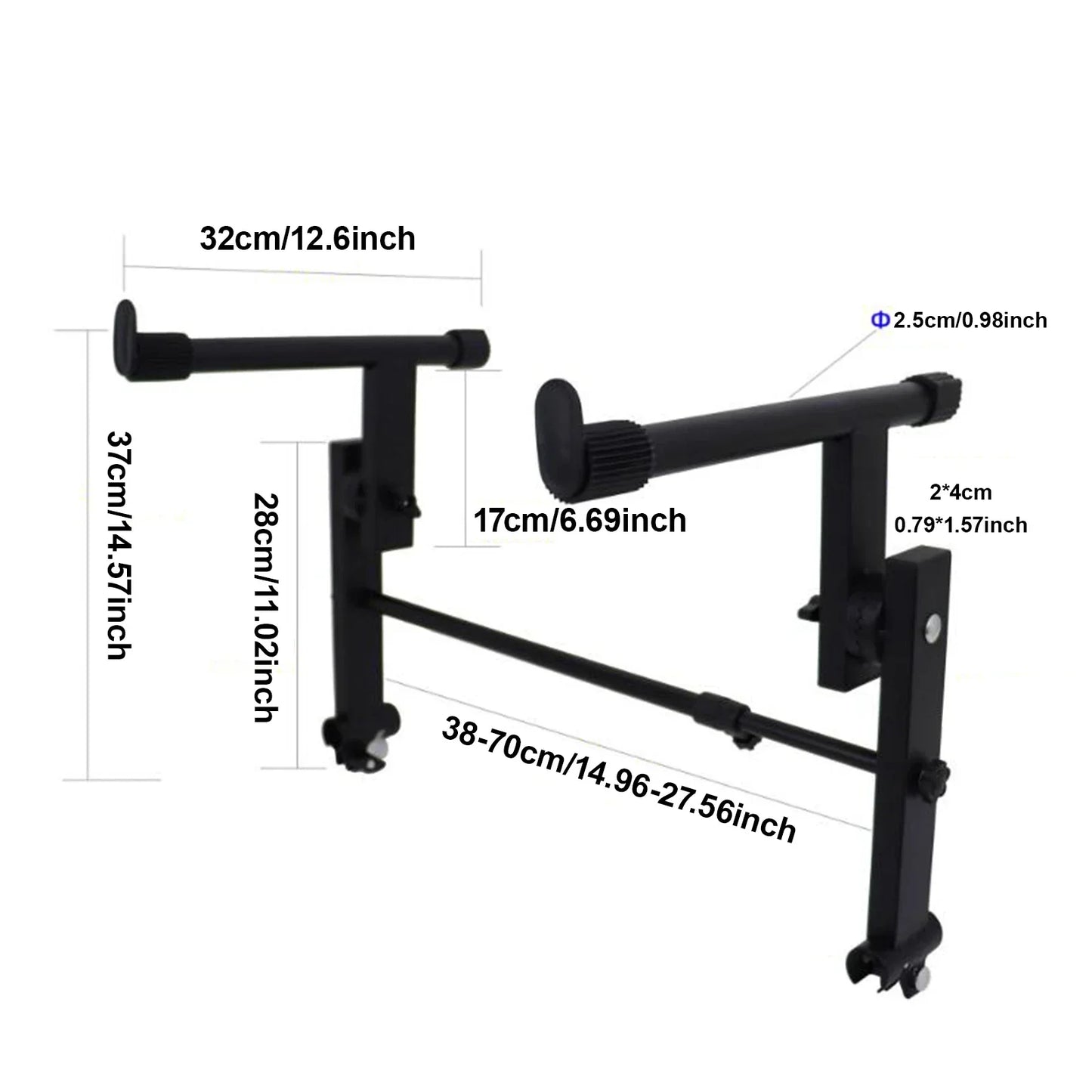 Black metal electric piano rack with adjustable extendable arms caster wheels and stand extension stacking for keyboards