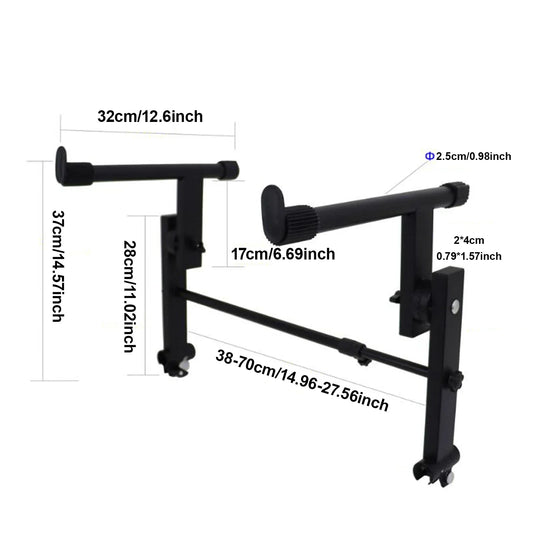 Black metal electric piano rack with adjustable extendable arms caster wheels and stand extension stacking for keyboards
