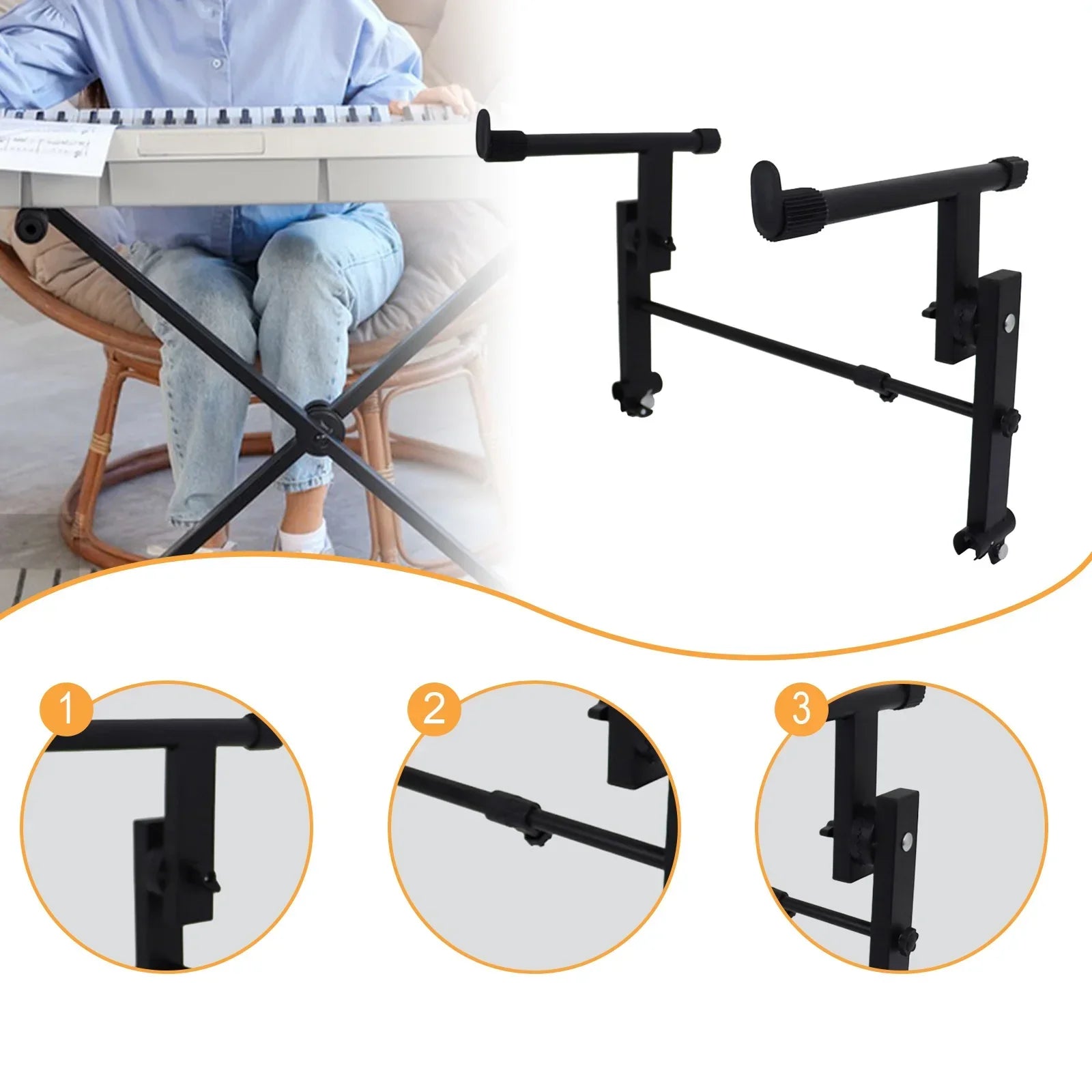 Black metal electric piano rack with two tiers keyboard stand extension stacking adjustable height and caster wheels