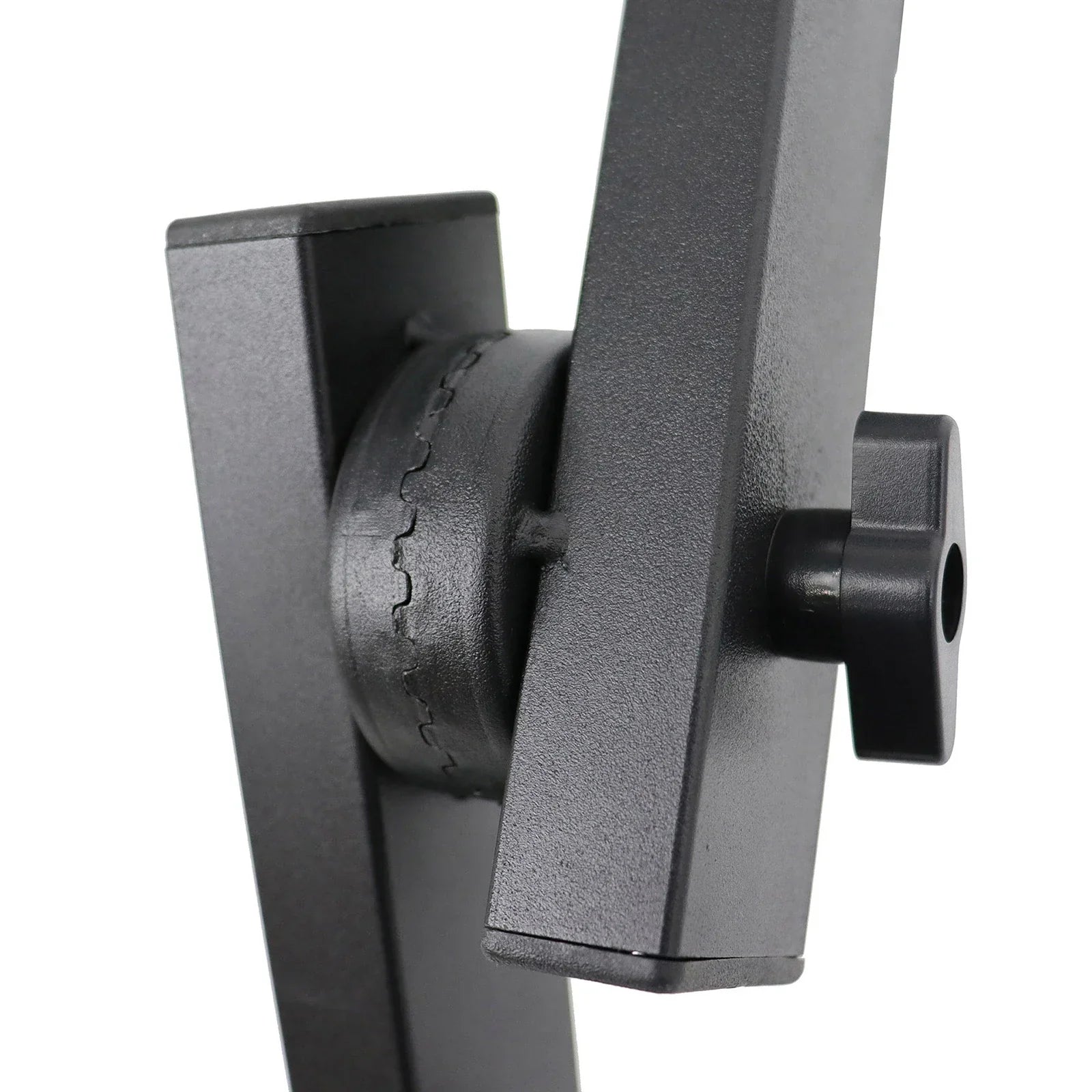 Black metal tablet mount with textured finish and adjustable clamp on tiers keyboard stand extension electric piano rack