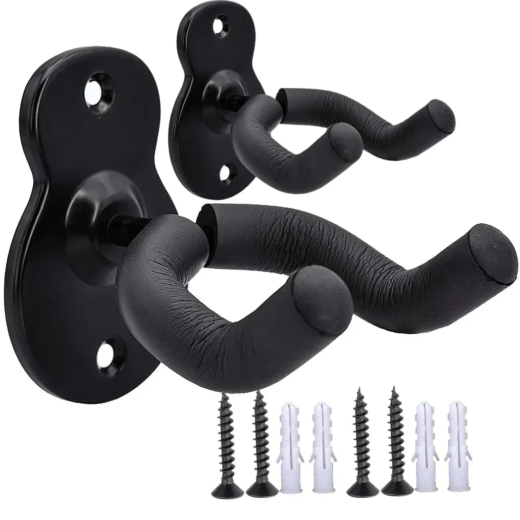 Black metal guitar hanger hook wall mount with padded grips and screws for guitar ukulele violin bass accessories