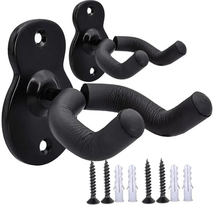 Black metal guitar hanger hook wall mount with padded grips and screws for guitar ukulele violin bass accessories