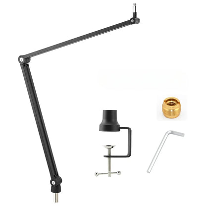 Black metal heavy suspension boom microphone stand with clamp base and metallic joints for sm7b k688 k658 condenser mic recording