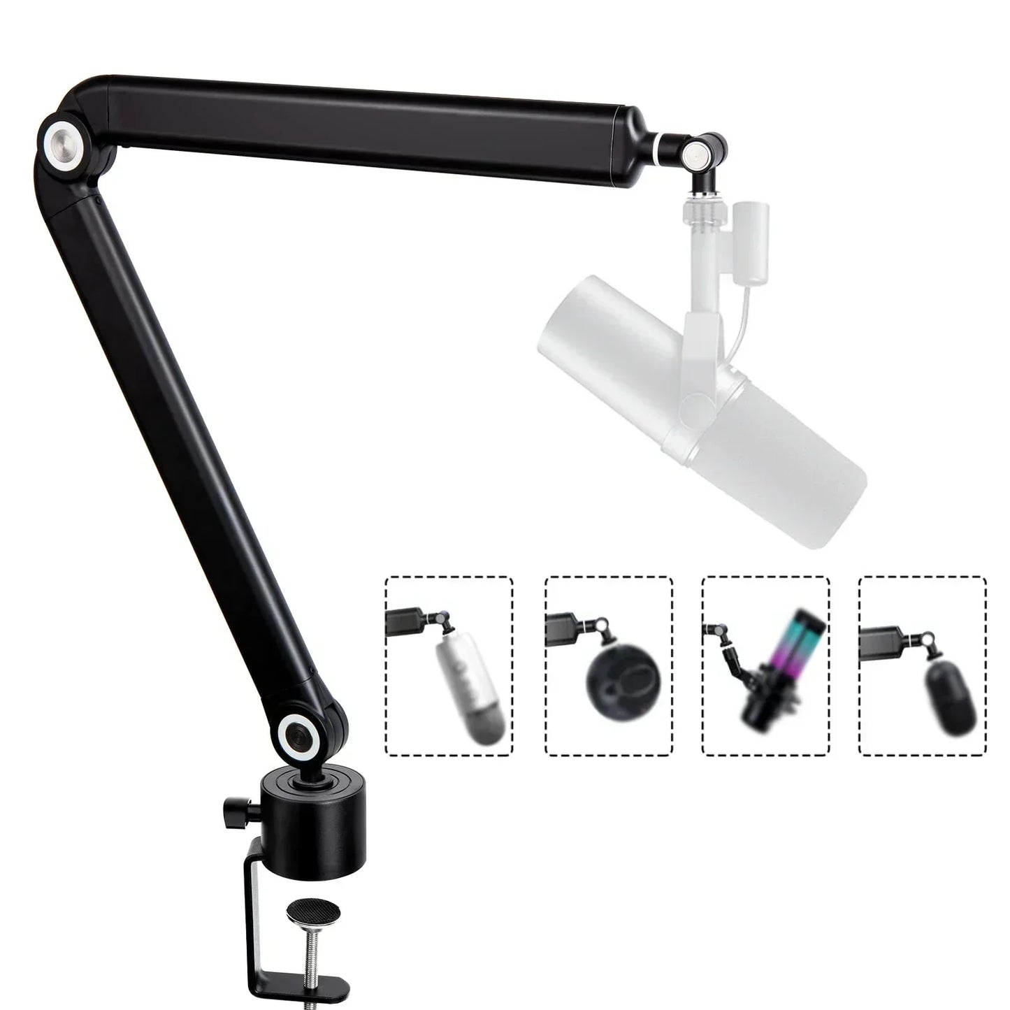 Black metal heavy suspension boom microphone stand with adjustable arm and clamp base for sm7b k688 k658 condenser mic recording