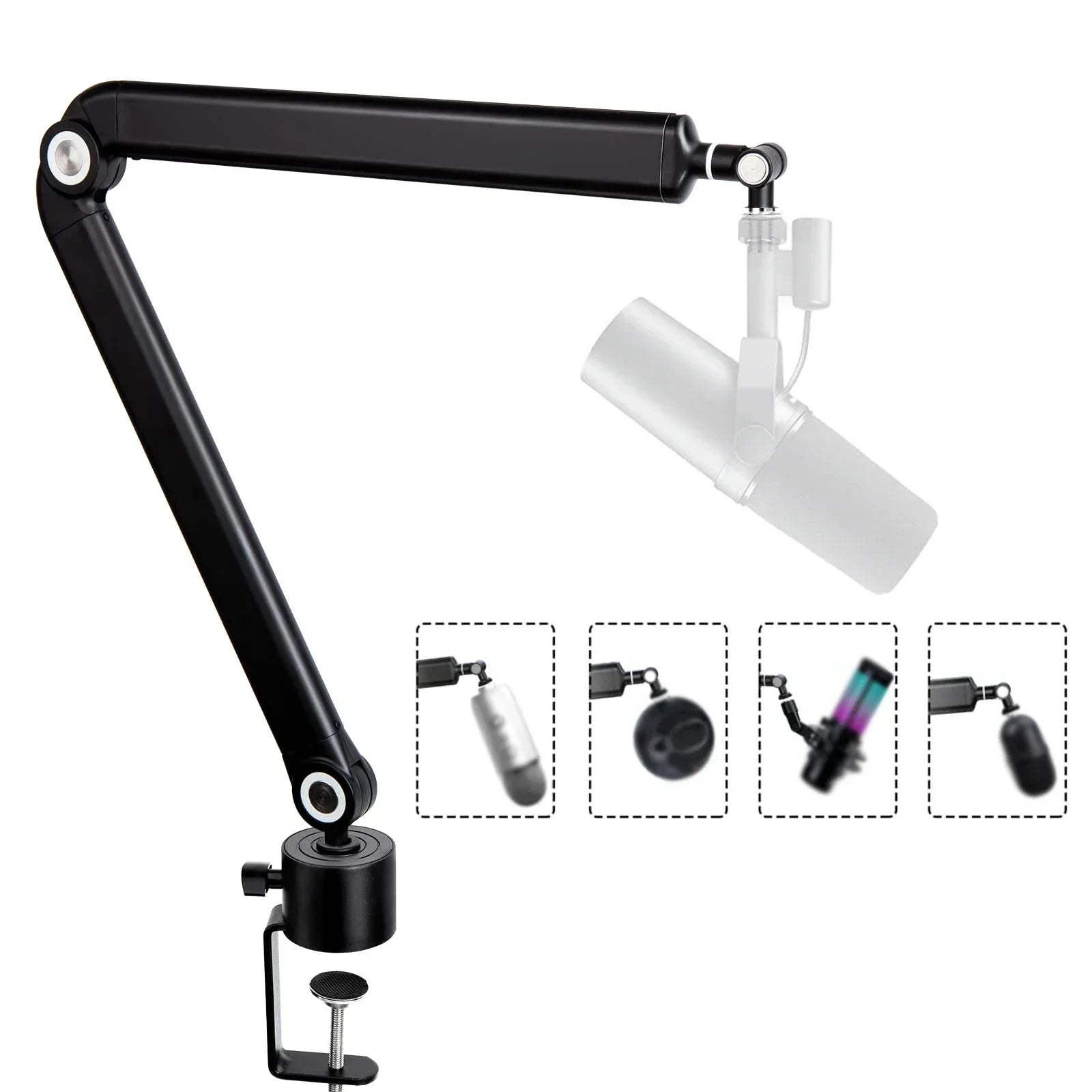 Black metal heavy suspension boom microphone stand with adjustable arm and clamp base for sm7b k688 k658 condenser mic recording