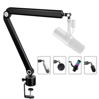 Black metal heavy suspension boom microphone stand with adjustable arm and clamp base for sm7b k688 k658 condenser mic recording