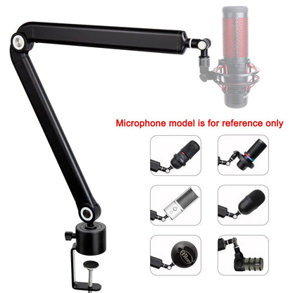 Black metal heavy suspension boom microphone arm with clamp base and articulated joints for sm7b k688 k658 condenser mic recording