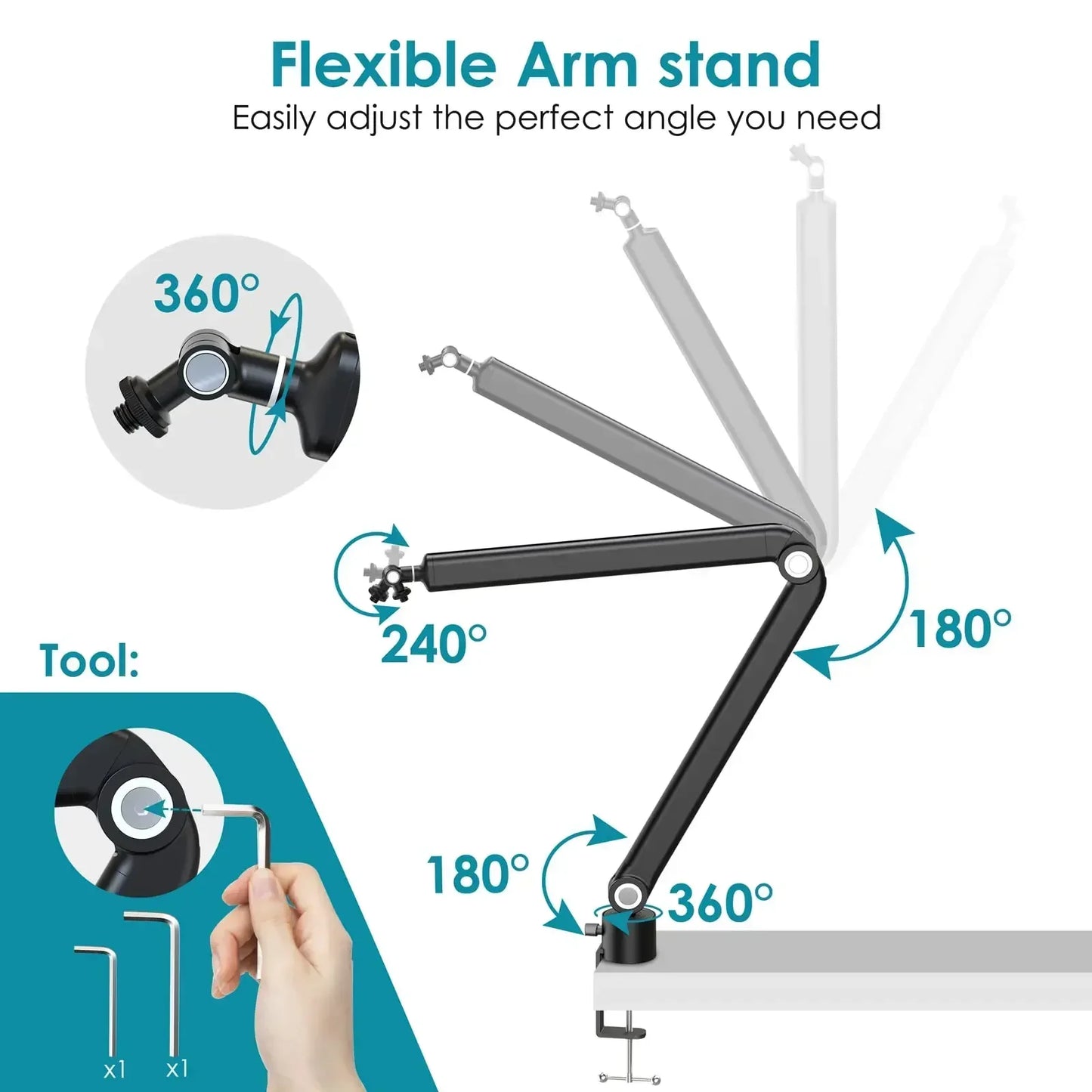Black metal heavy suspension boom microphone stand with adjustable joints for sm7b k688 k658 condenser mic recording