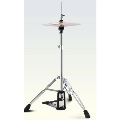 Silver cymbal mounted on a chrome hat stand folding bracket with adjustable height drum percussion parts