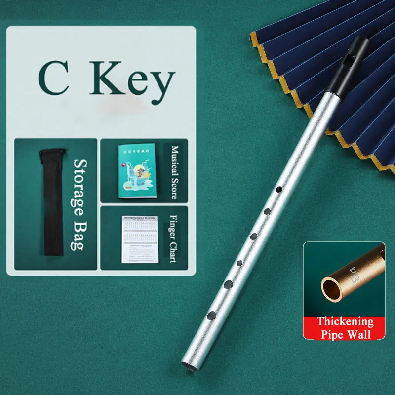 Silver metal irish whistle with black mouthpiece and thickened pipe wall for durable professional performance student playing recorder