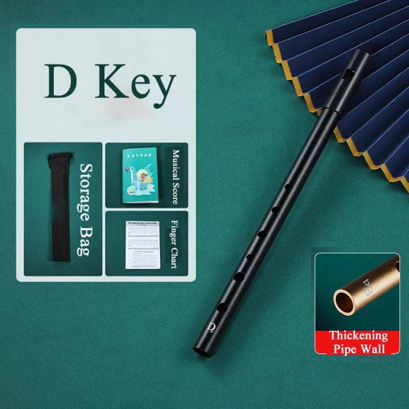 Black d key metal irish whistle with thickened pipe wall and finger holes for student playing recorder and professional performance irish