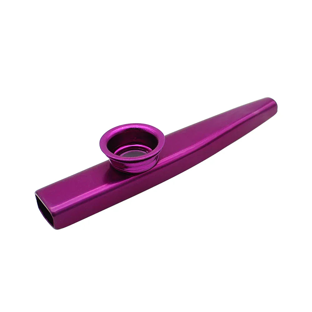 A shiny metallic purple metal kazoo with a simple design lightweight for beginner guitar ukulele violin instrument use