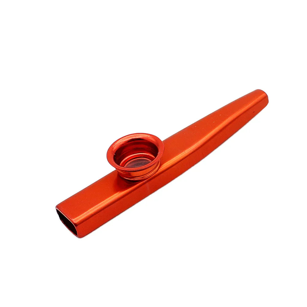 Shiny red metallic kazoo with circular mouthpiece simple metal kazoo for beginner guitar ukulele violin instrument use