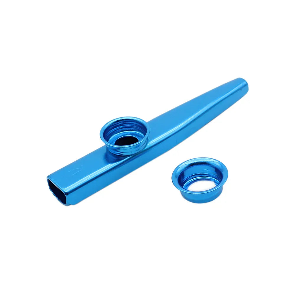 Bright blue metallic metal kazoo with simple design and detachable mouthpiece for beginner guitar ukulele violin instrument users