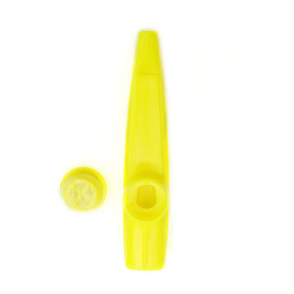 Bright yellow plastic kazoo with matching cap for beginner guitar ukulele violin instrument music lovers playing